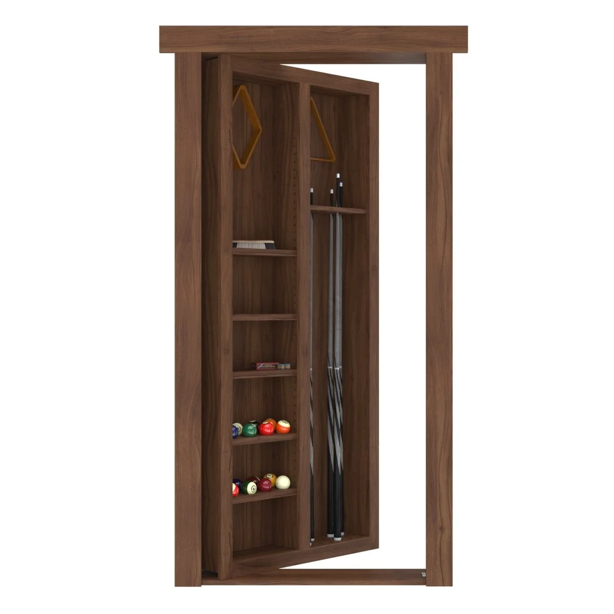 Hidden Flush Mount Walnut Pool Cue Door - Image 3