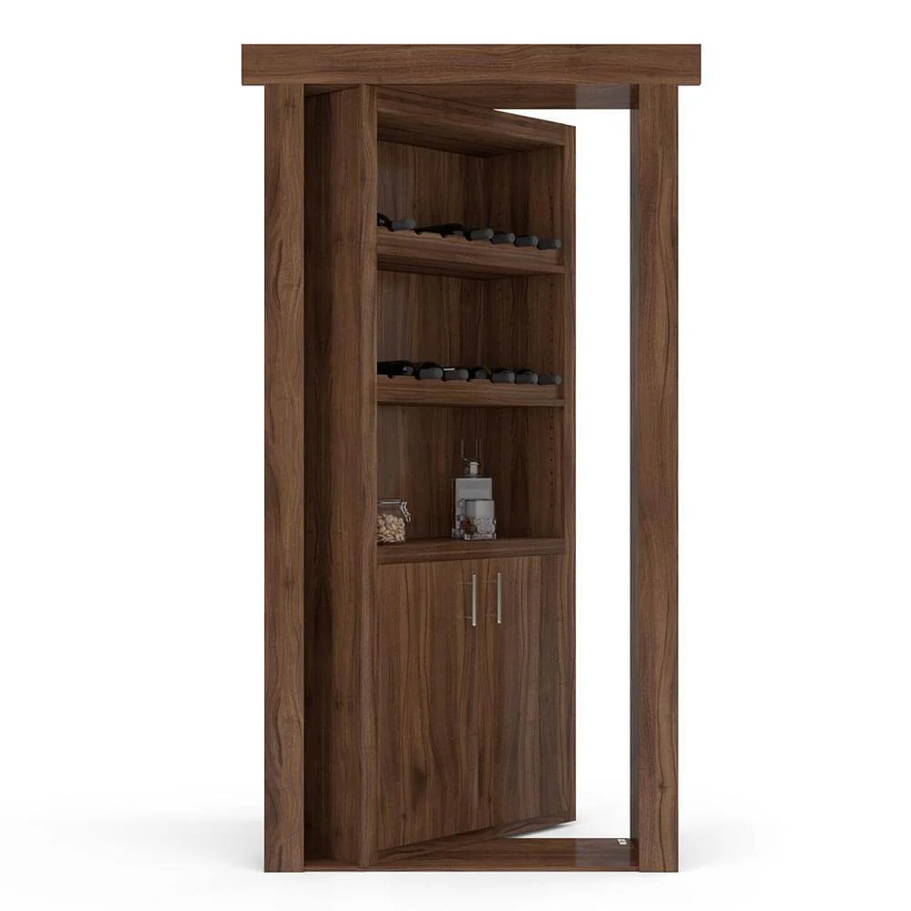 Hidden Flush Mount Walnut Wine Rack Door - Image 5