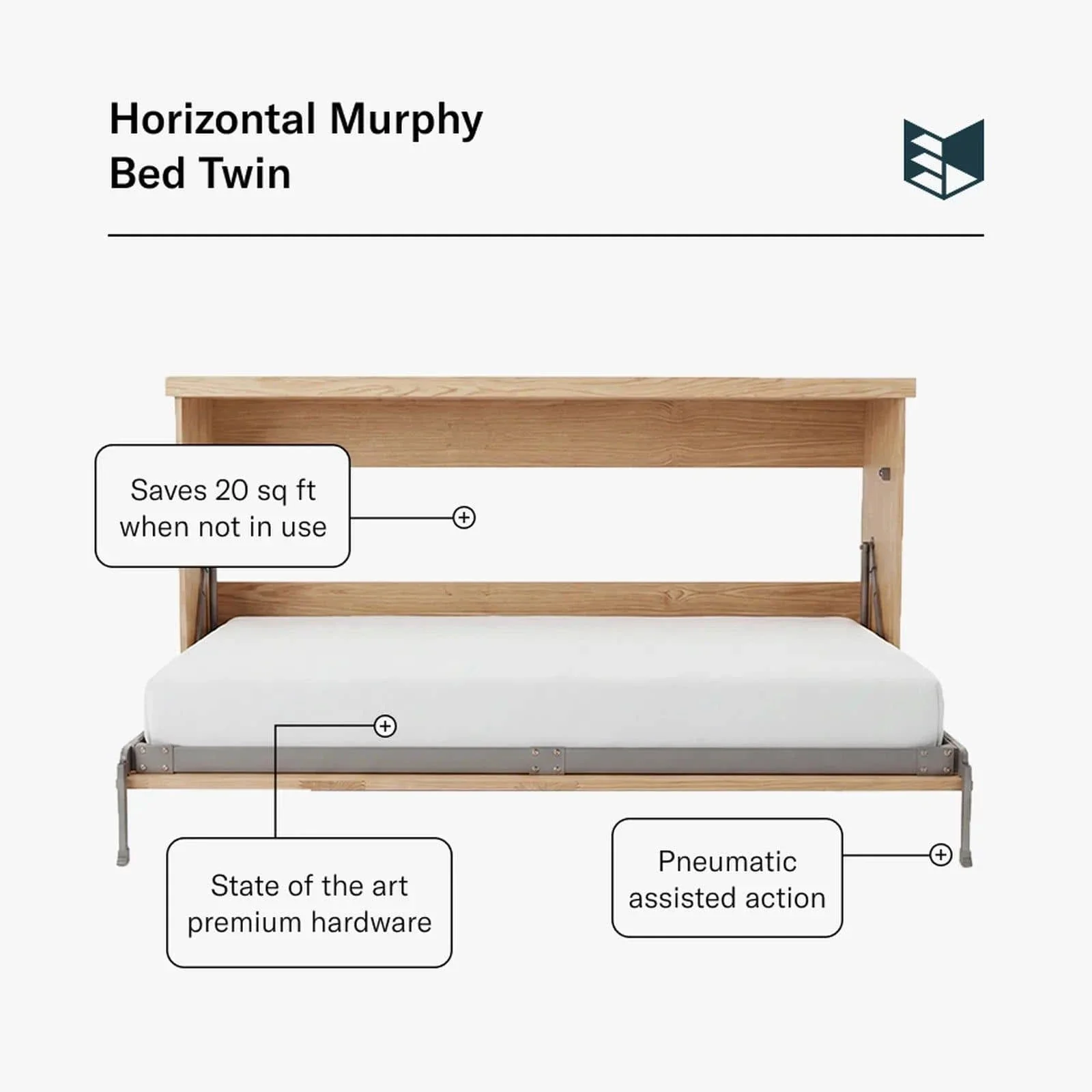 Twin XL Horizontal Murphy Bed (Unassembled) - Image 3