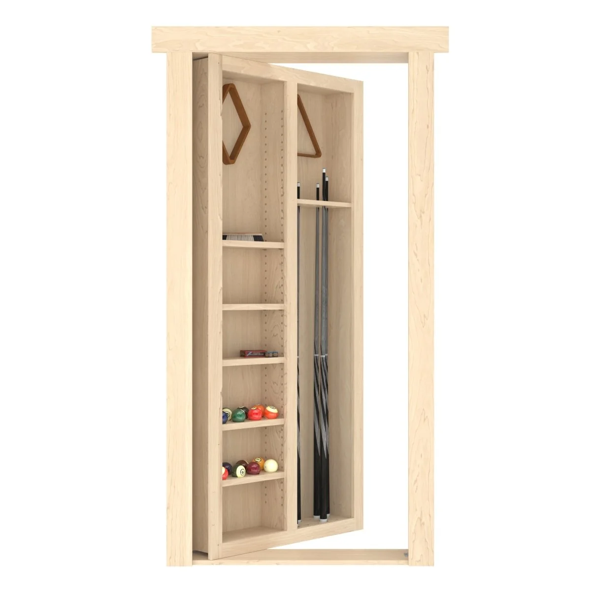 Hidden Flush Mount Maple Pool Cue Door