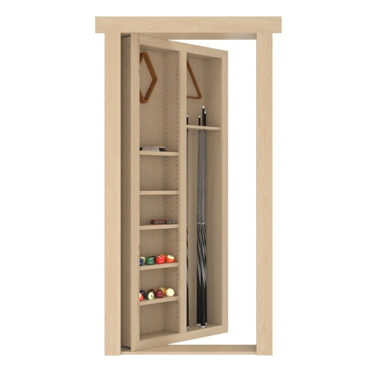 Hidden Flush Mount Maple Pool Cue Door - Image 2